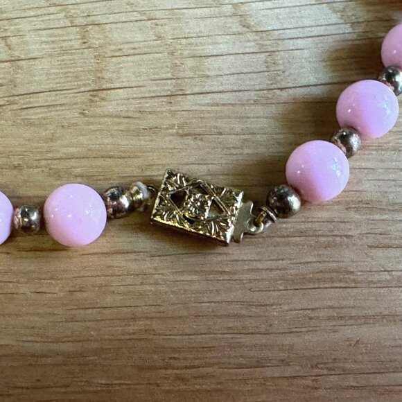 Vintage Beaded Necklace, Rope Length, Box Clasp, Pink & Gold Tone - Picture 11 of 15